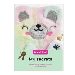 Journal intime ours en peluche avec oreilles en relief - visage brodé - cadenas - 80 pages lignées 80 g