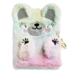 Journal intime ours en peluche avec oreilles en relief - visage brodé - cadenas - 80 pages lignées 80 g