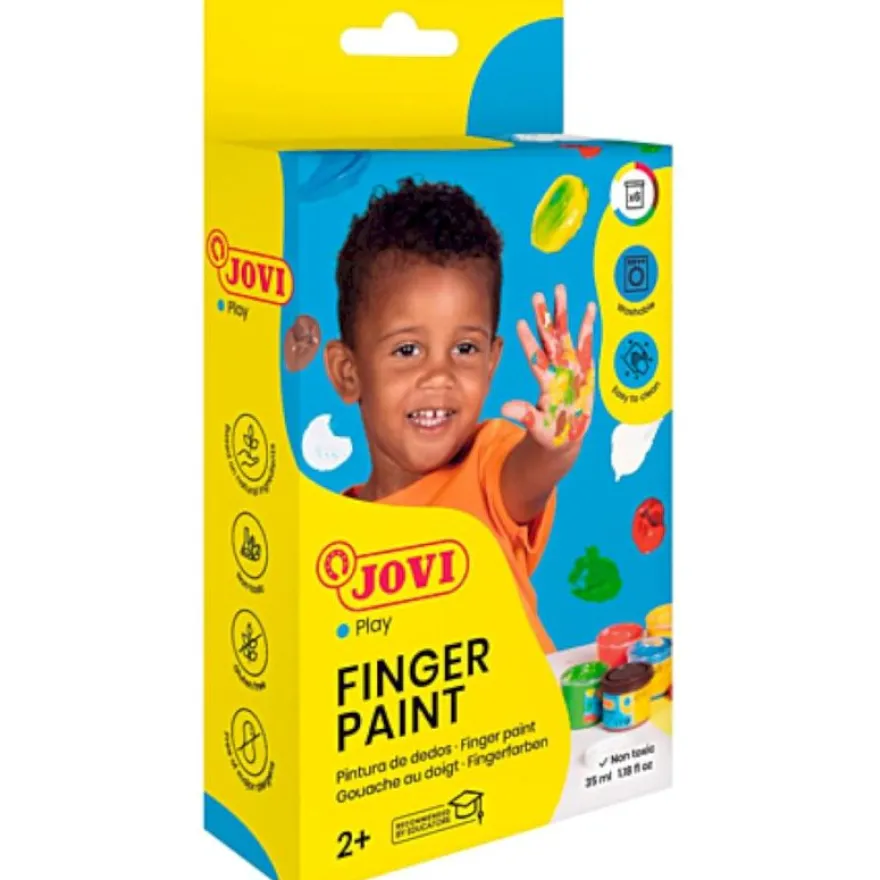JOVI – Peinture au doigt enfant dès 2 ans – 6 pots de 35 ml – Couleurs assorties