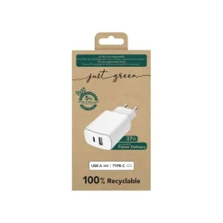 Just Green - Chargeur secteur pour smartphone - USB A & USB-C - blanc - 37W