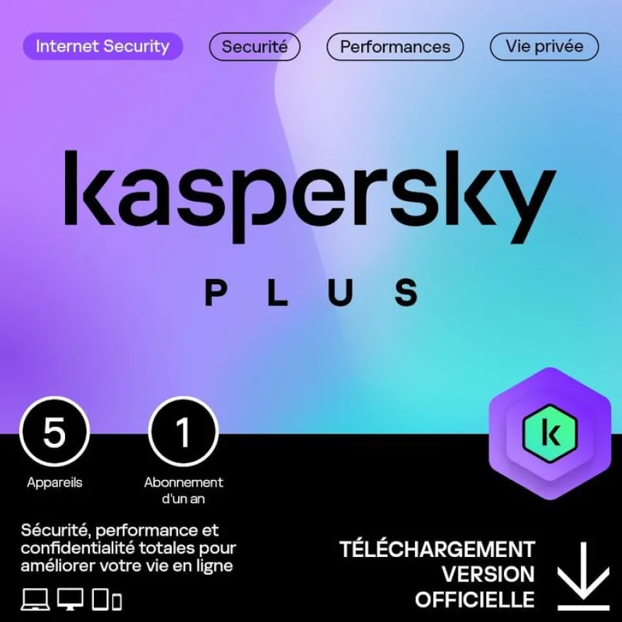 Kapersky plus - Code d'activation envoyé par email valable pour 5 appareils pendant 1 an