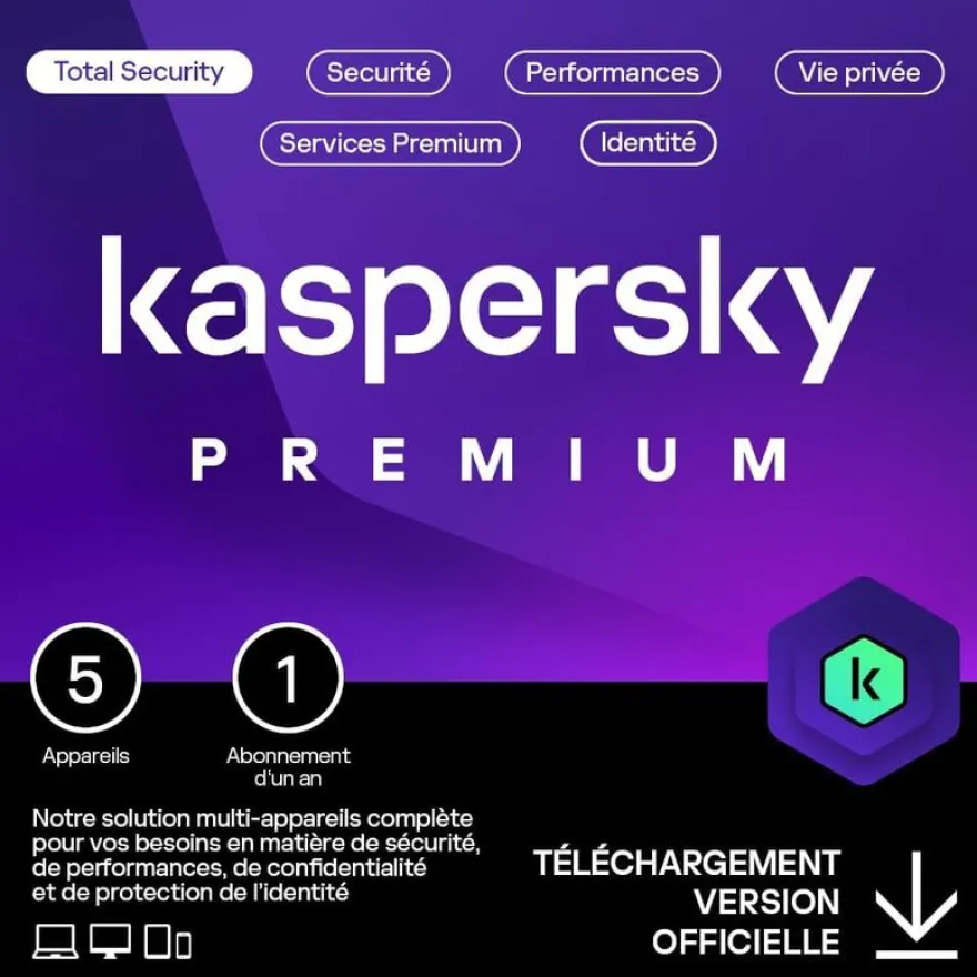 Kapersky premium - Code d'activation envoyé par email valable pour 5 appareils pendant 1 an