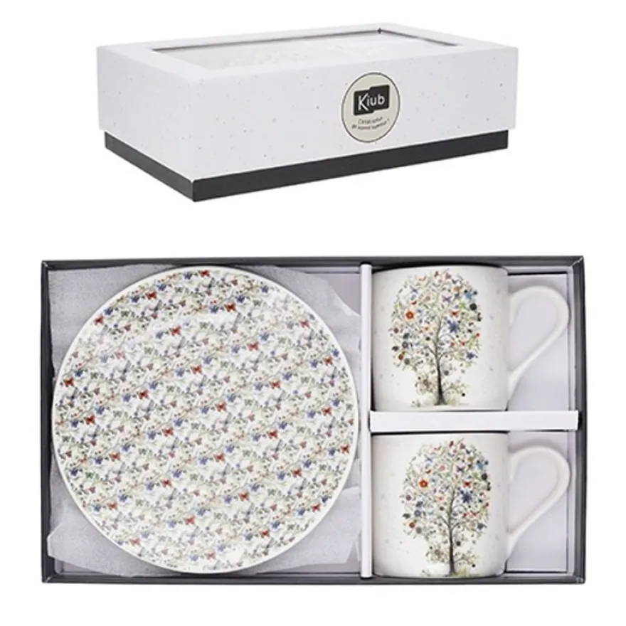 Kiub - Coffret Duo Tasses Café avec Soucoupes - Porcelaine - Collection Bug Art - 26 x 17 x 6.5 cm - Disponible dans différents assortiments