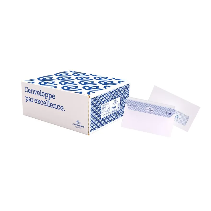 La Couronne - 500 Enveloppes DL 110 x 220 mm - 90 gr - fenêtre vitrex 45x100mm - blanc - bande auto-adhésive - Ouverture facile