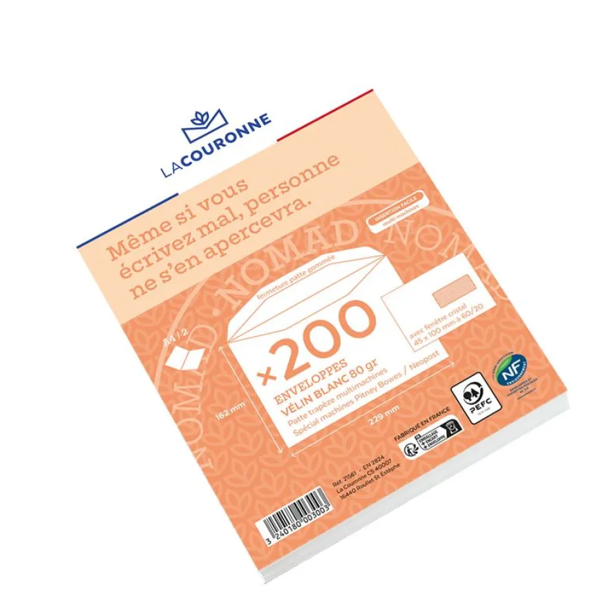La Couronne - 200 Enveloppes C5 162 x 229 mm - 80 gr - fenêtre 45x100 mm - blanc