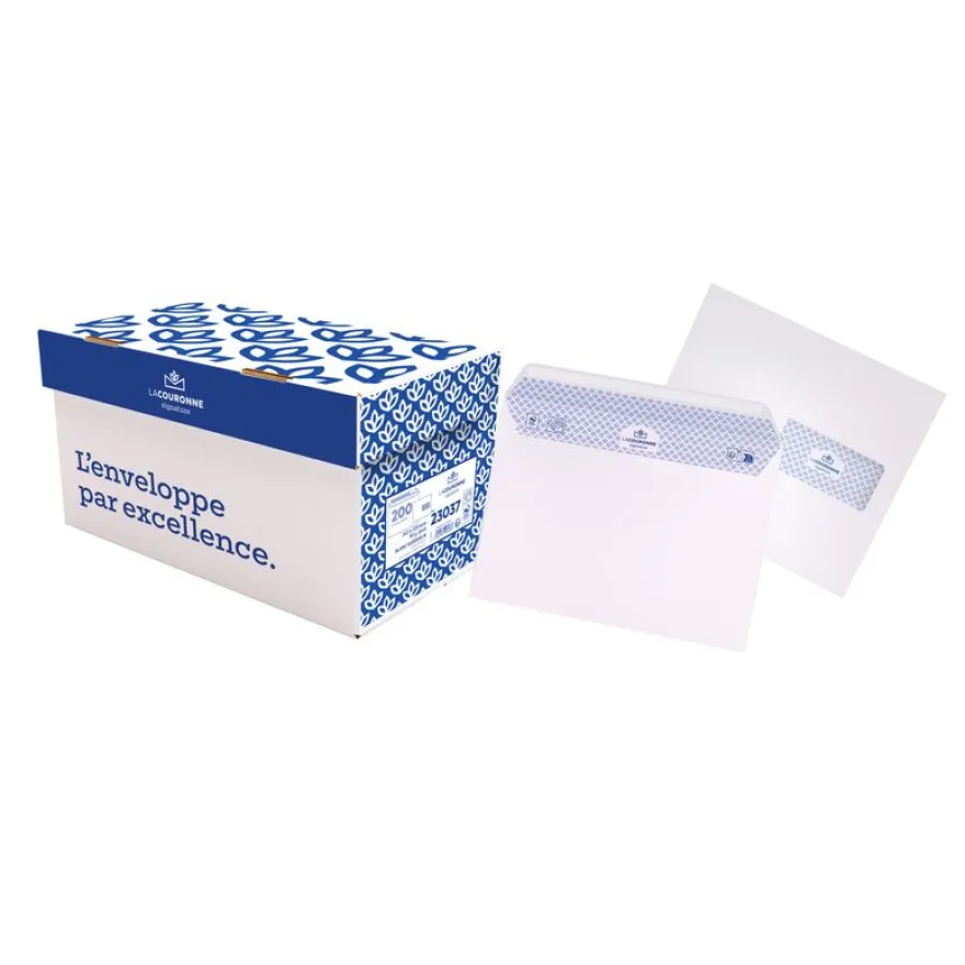 La Couronne - 200 Enveloppes C5 162 x 229 mm - 90 gr - fenêtre 45x100 mm - blanc - bande auto-adhésive - Ouverture facile