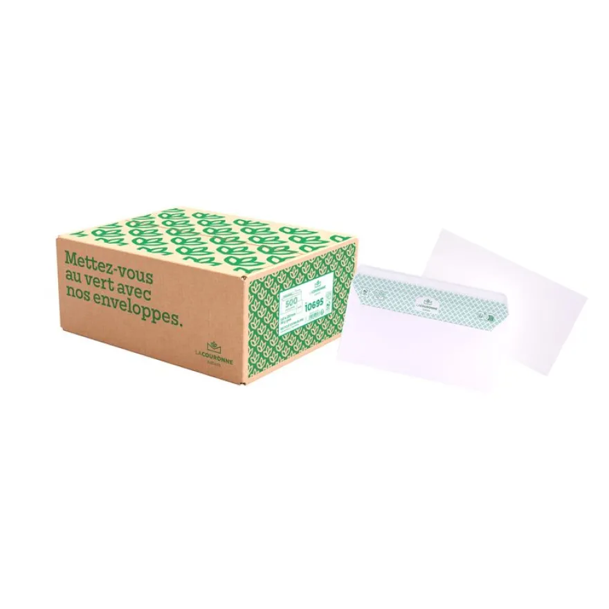 La Couronne - 500 Enveloppes recyclées DL 110 x 220 mm - 80 gr - sans fenêtre - extra blanc - bande auto-adhésive