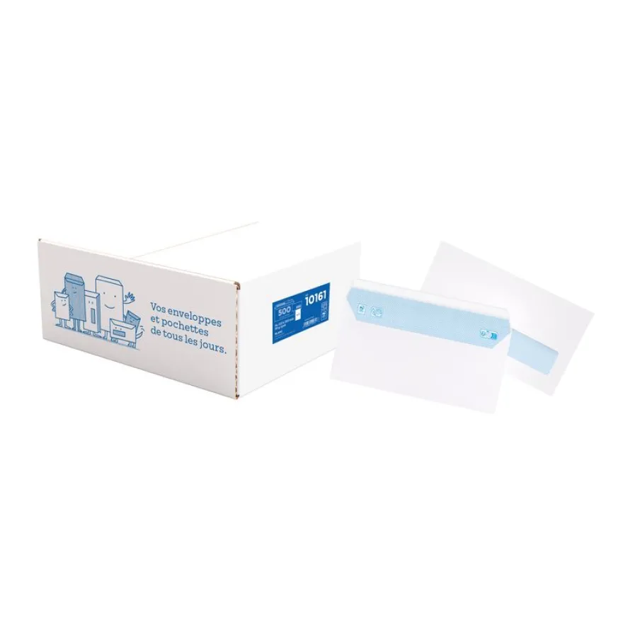 La Couronne - 500 Enveloppes DL 110 x 220 mm - 80 gr - fenêtre cristal 45x100 mm - blanc - bande auto-adhésive