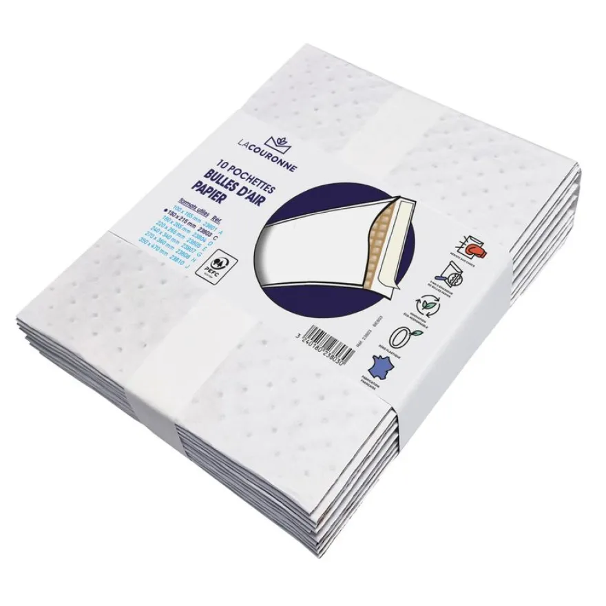 La Couronne - 10 Pochettes bulles d'air papier - 150x215 mm - 100 gr - sans fenêtre - bande auto-adhésive
