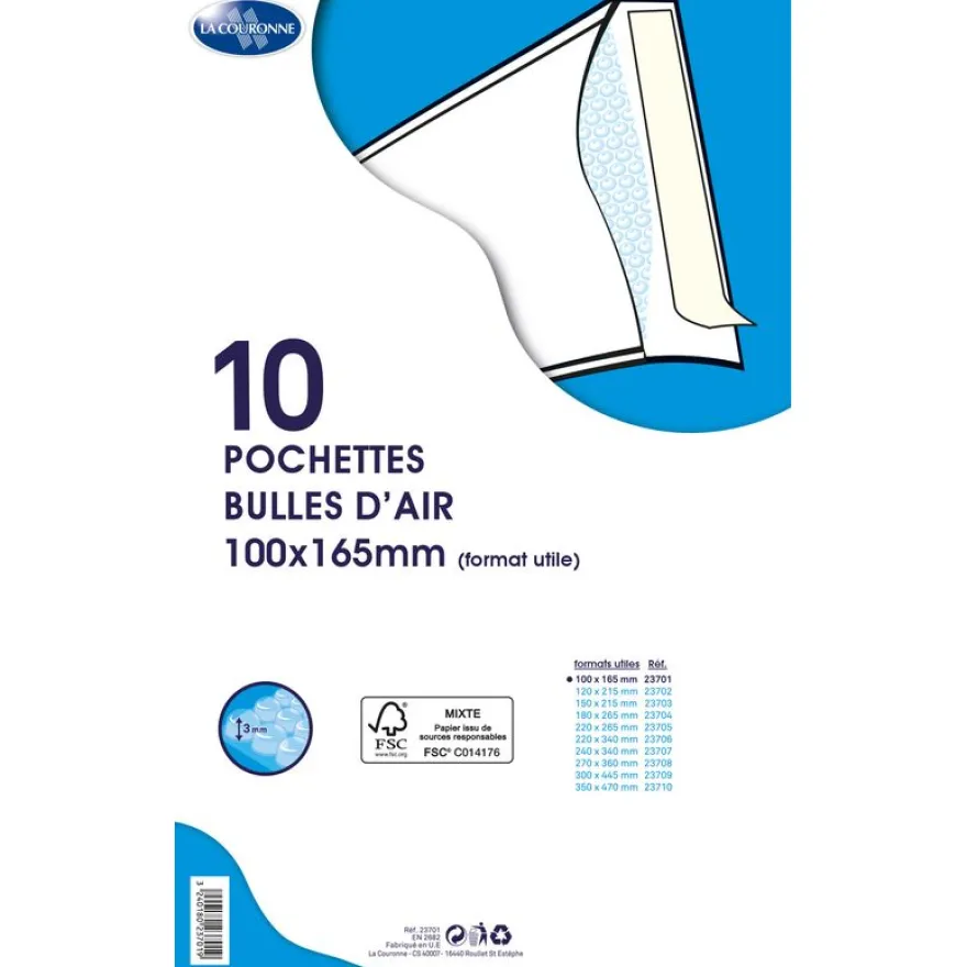 La Couronne - 10 pochettes bulles - 100 x 165 mm - autocollant - blanc