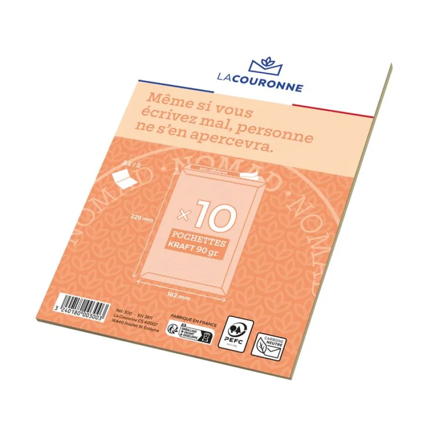 La Couronne - 10 Pochettes C5 162 x 229 mm - 90 gr - kraft - sans fenêtre - bande auto-adhésive