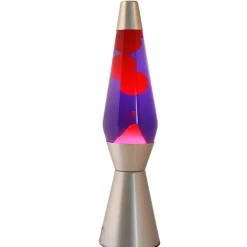 Lampe lave 10,2 x 40 cm - Base argentée, liquide violet et cire rouge - Câble 160 cm avec prise européenne