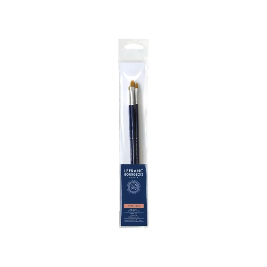 Lefranc Bourgeois - Pack de 3 pinceaux - usé bombé, rond, plat - taille : 4 et 8