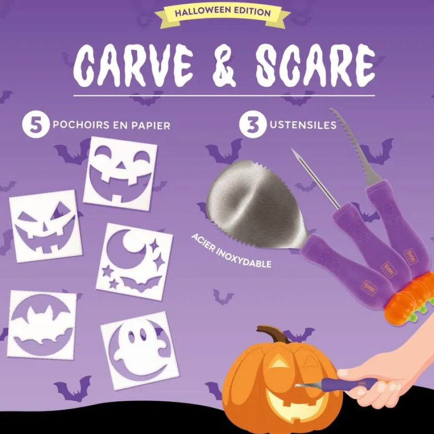 Legami - Kit de sculpture pour citrouille d’Halloween - Carve & Scare