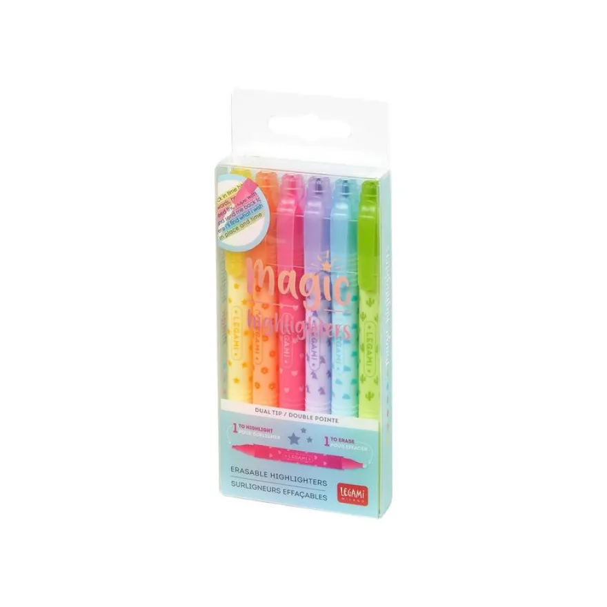 Legami Magic - Pack de 6 surligneurs effaçables - rouge, bleu, vert, jaune, orange, pourpre