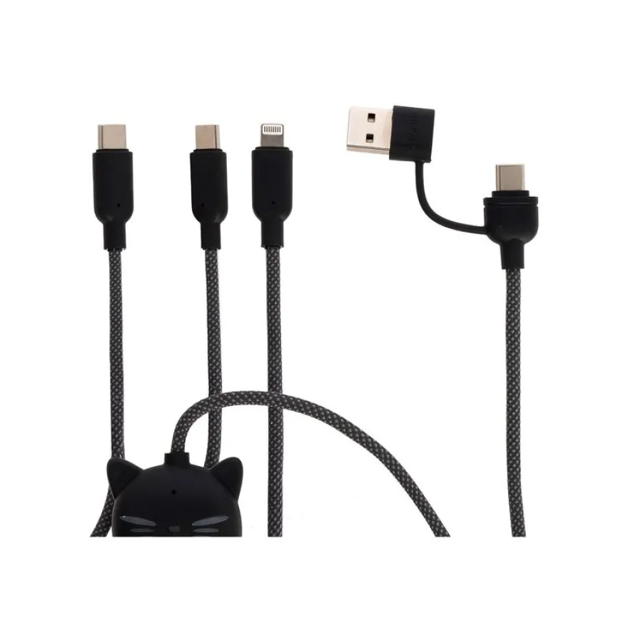 LEgami Three Hugs - Câble USB - 24 pin USB-C (M) with detachable USB-C to USB-A adapter pour 24 pin USB-C, Lightning (M) - 1.2 m - 3 en 1, charge et synchronisation
