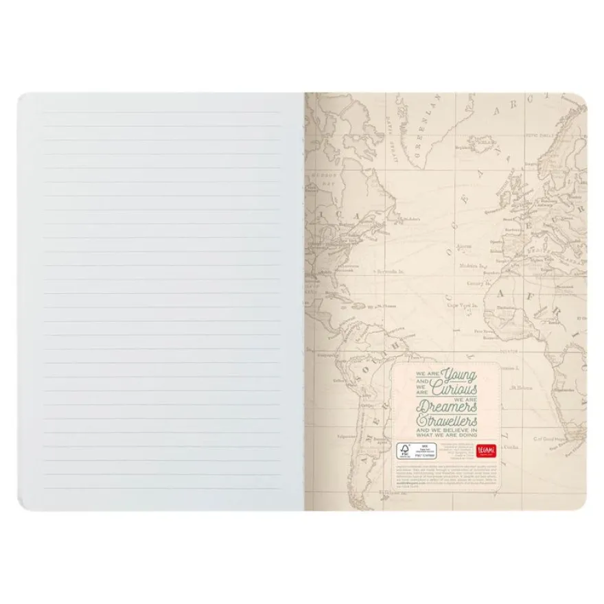 LEGAMI Travel moyenne A5 - Cahier de notes - relié - 142 x 210 mm - 40 feuilles / 80 pages - blanc - ligné
