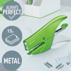 Leitz – WOW – Pince-Agrafeuse – 15 Feuilles-Agrafes N°10 Incluses – Vert