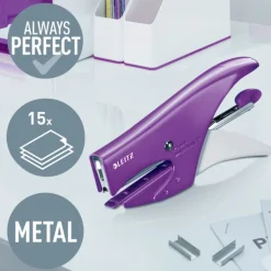 Leitz – WOW – Pince-Agrafeuse – 15 Feuilles-Agrafes N°10 Incluses – Violet