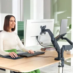 Leitz Ergo – Bras double écran & PC 17"-32"– Ergonomique et gain d’espace – Gris foncé