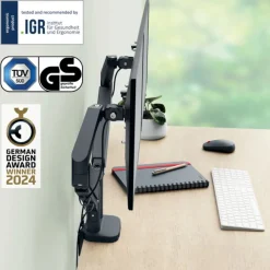 Leitz Ergo – Bras double pour écrans 17"-32" – Réglable et ergonomique – Gris foncé