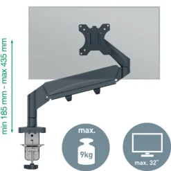 Leitz Ergo – Bras pour écran simple 17"-32"– Hauteur réglable & gain d’espace – Gris foncé