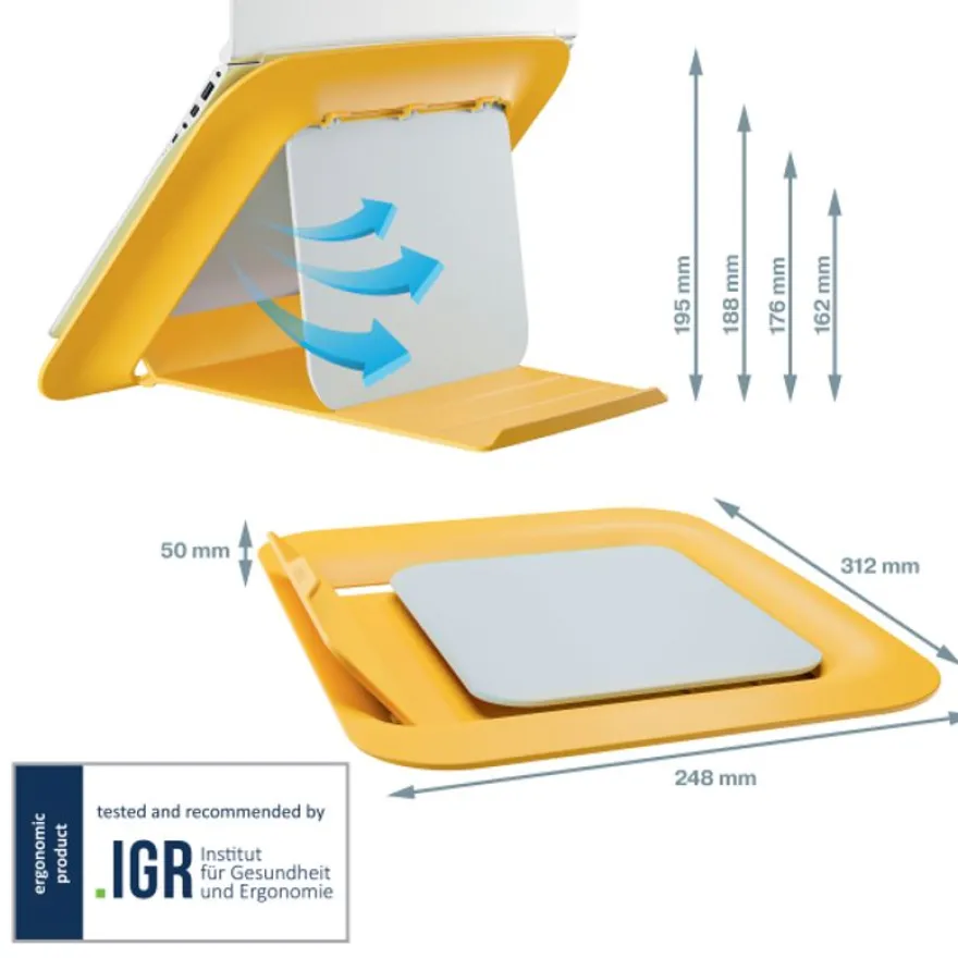 Leitz Ergo – Support pour ordinateur portable jusqu'à 17" – Réglable et ergonomique – Jaune