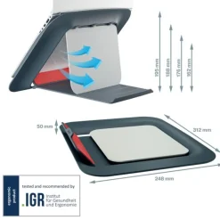 Leitz Ergo – Support pour ordinateur portable jusqu'à 17" – Réglable et ergonomique – Gris