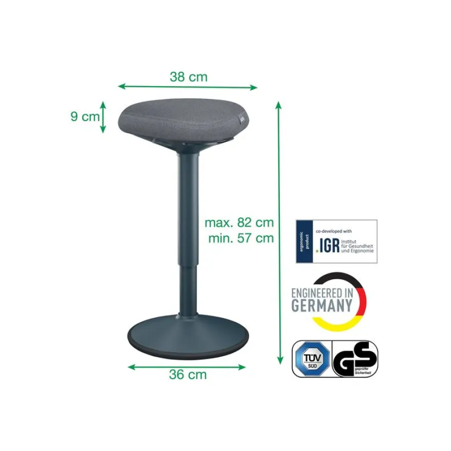 Leitz Ergo - Tabouret ergonomique - 57-82 cm - Gris foncé
