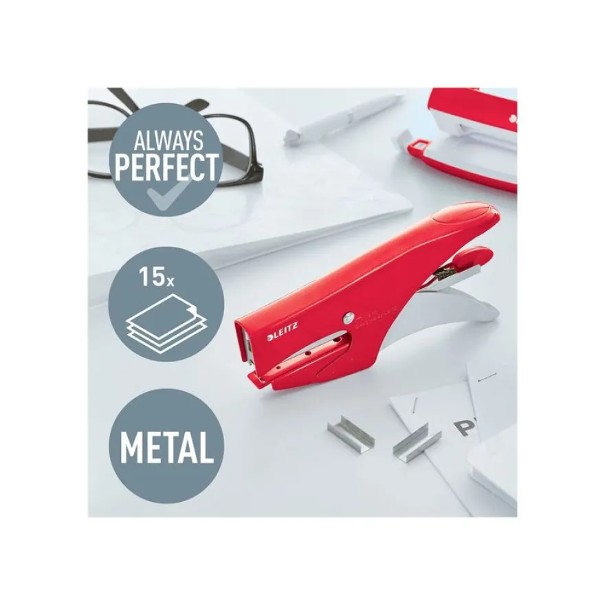 Leitz WOW - Pince agrafeuse - 15 feuilles / 1.5 mm - No.10 - métal - rouge