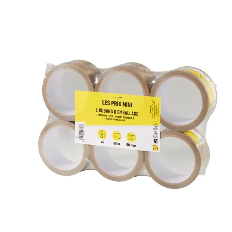 Les Prix Mini – 6 adhésifs d’emballage - havane - 50 mm x 50 m