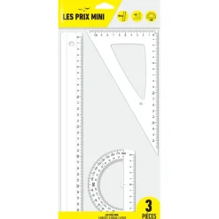 Les Prix Mini - Kit de traçage 3 pièces - Règle 30 cm - équerre et rapporteur en blister