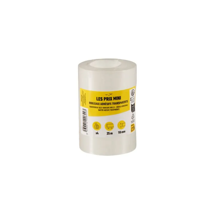 Les Prix Mini – Lot de 4 rubans adhésifs – Transparent – 18 mm x 25 m