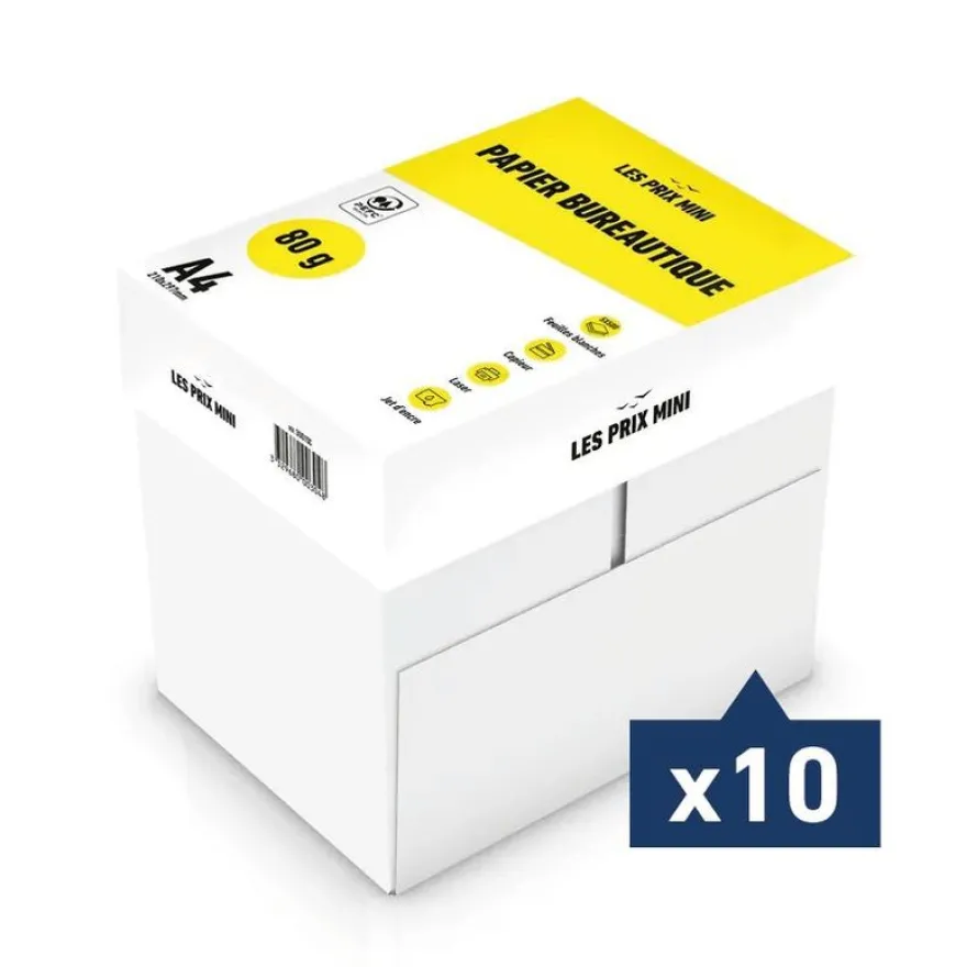 Les Prix Mini - Papier blanc - A4 (210 x 297 mm) - 80 g/m² - 10 cartons de 5 ramettes