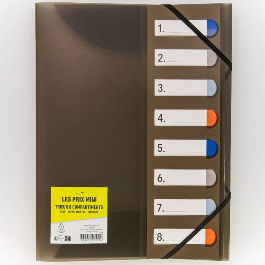 Les Prix Mini - Trieur pp A4 - 8 compartiments - 3 rabats - disponible dans différentes couleurs