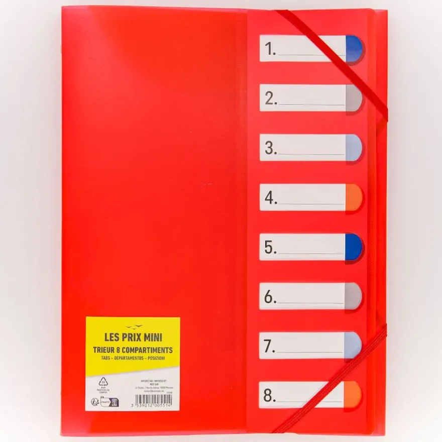 Les Prix Mini - Trieur pp A4 - 8 compartiments - 3 rabats - disponible dans différentes couleurs