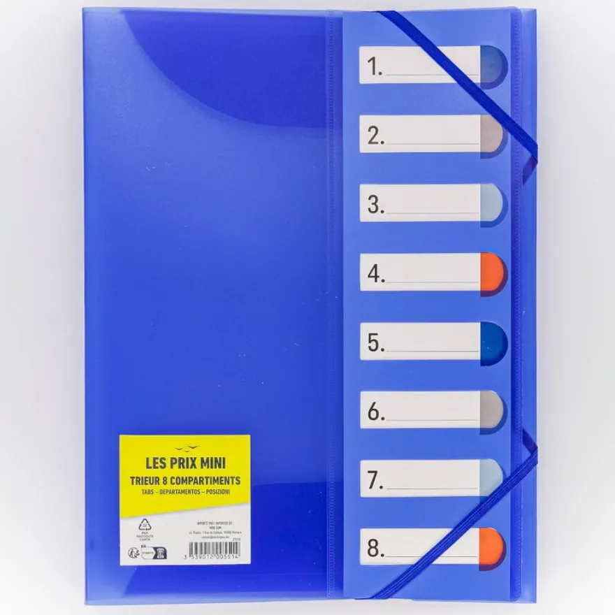 Les Prix Mini - Trieur pp A4 - 8 compartiments - 3 rabats - disponible dans différentes couleurs