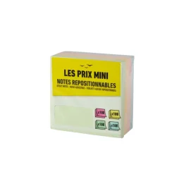 Les Prix Mini - Bloc Cube notes repositionnables - 400 feuilles - 76 x 76 mm - couleurs pastels assorties