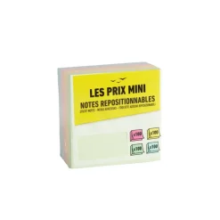 Les Prix Mini - Bloc Cube notes repositionnables - 400 feuilles - 76 x 76 mm - couleurs pastels assorties