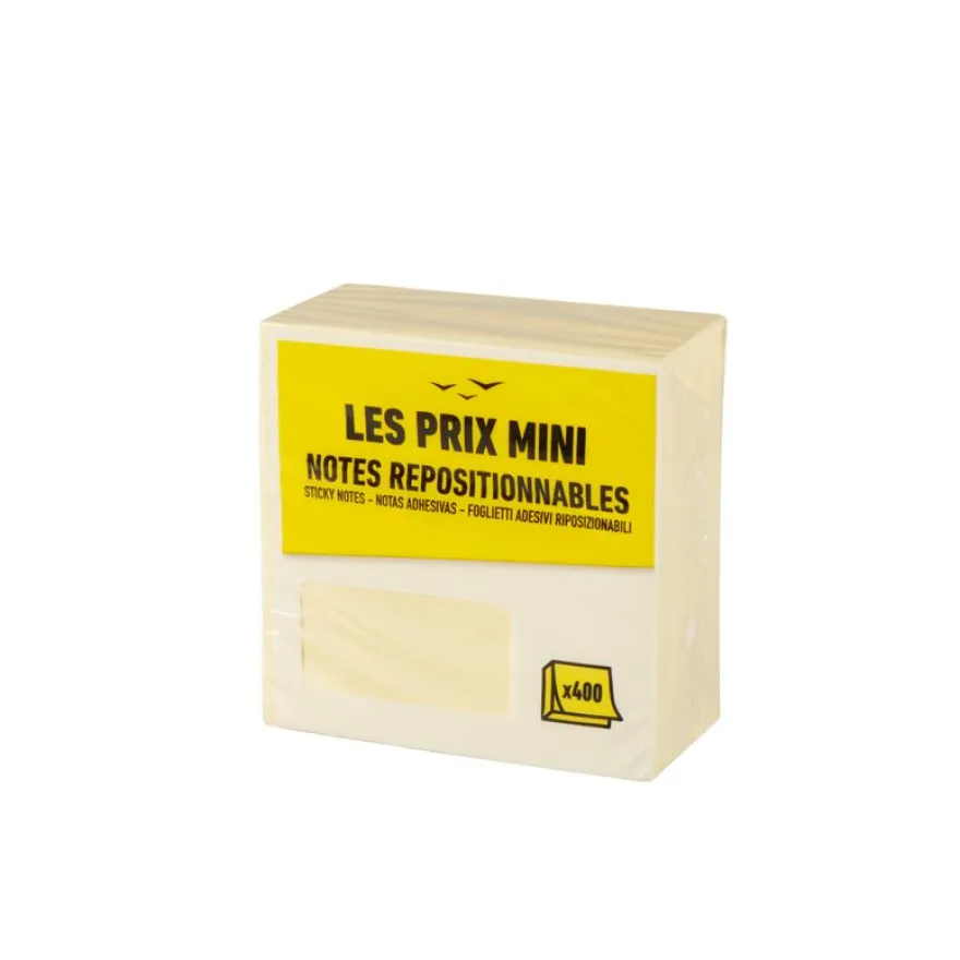 Les Prix Mini - Bloc Cube notes repositionnables - 400 feuilles - 76 x 76 mm - jaune pastel