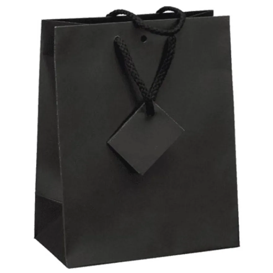 Logistipack - 10 Sacs cadeau kraft - poignées cordelières - 18 cm x 10 cm x 22,7 cm - noir