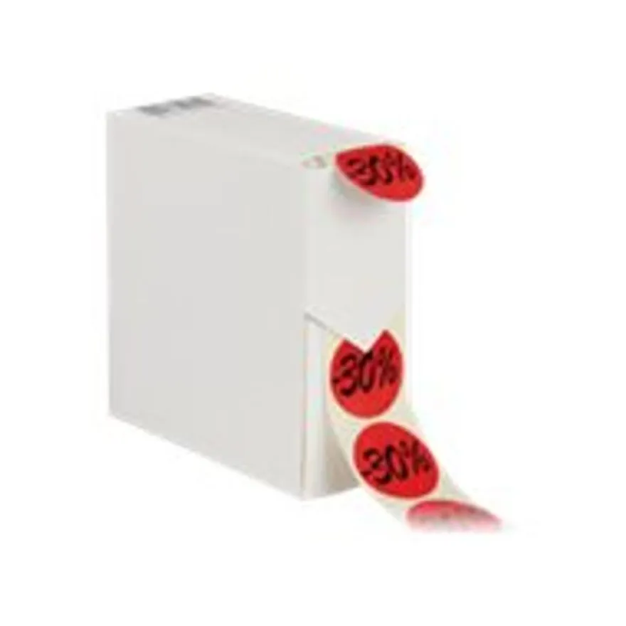 Logistipack - Rouleau de 500 étiquettes -30% en boîte distributrice - Rouge