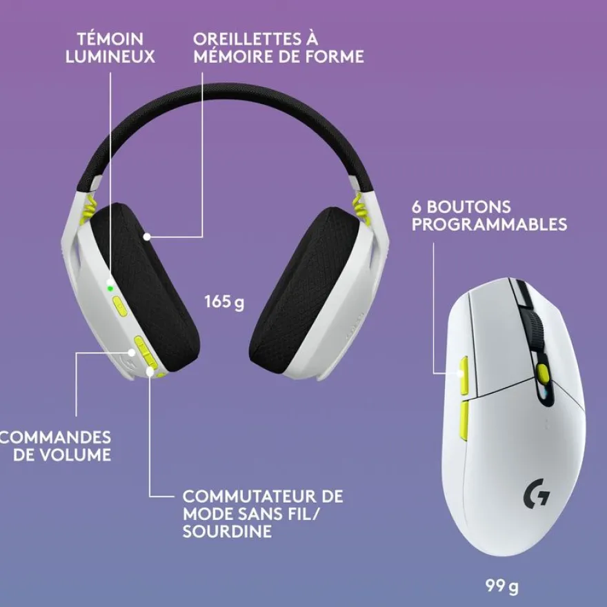 Logitech G435 SE +G305 SE - pack gaming casque + souris Lightspeed sans fil - blanc et noir