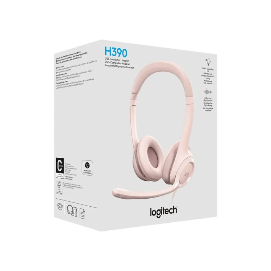 Logitech H390 - Casque filaire avec micro - USB-A - rose