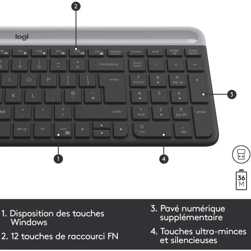 Logitech MK470 - Ensemble clavier et souris sans fil - ultra fin - Azerty - graphite