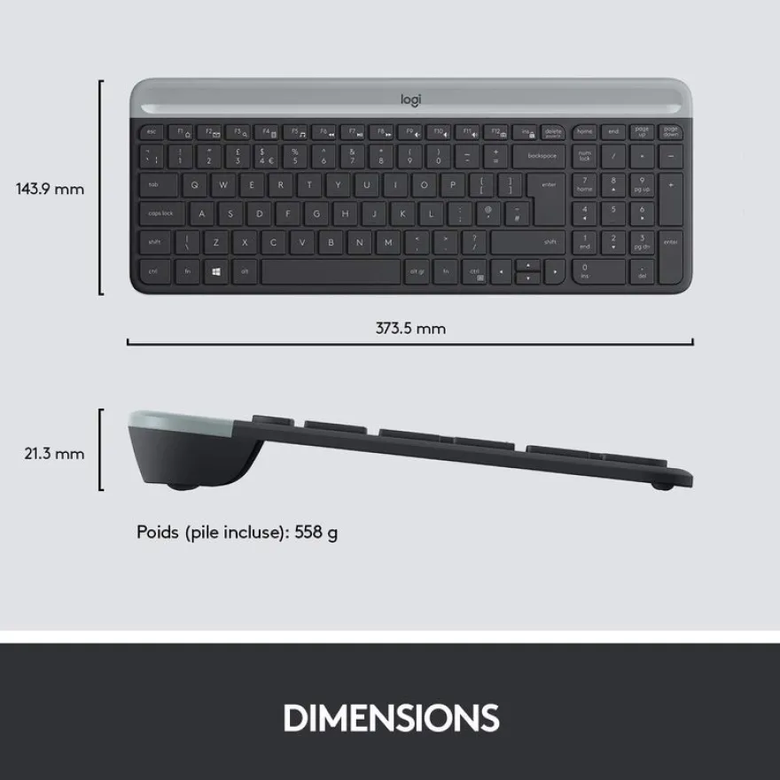 Logitech MK470 - Ensemble clavier et souris sans fil - ultra fin - Azerty - graphite