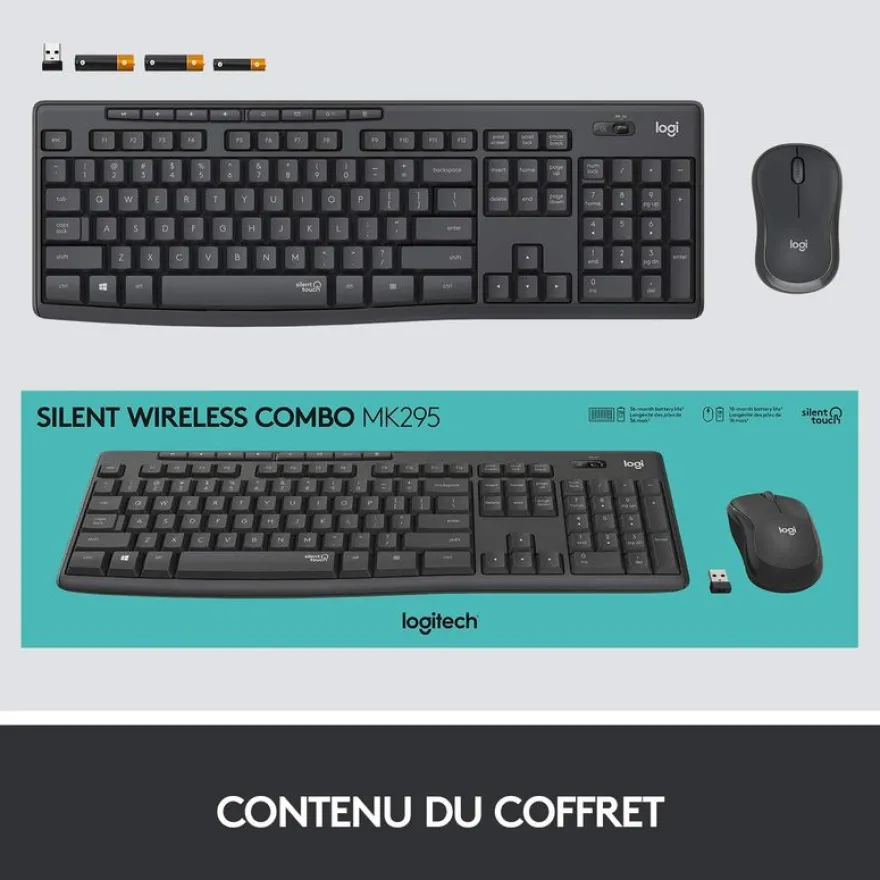 Logitech MK295 Silent - Ensemble clavier et souris sans fil - Azerty - graphite