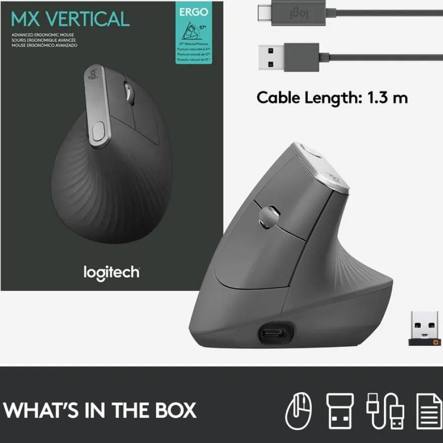 Logitech MX Vertical - souris sans fil ergonomique - gris