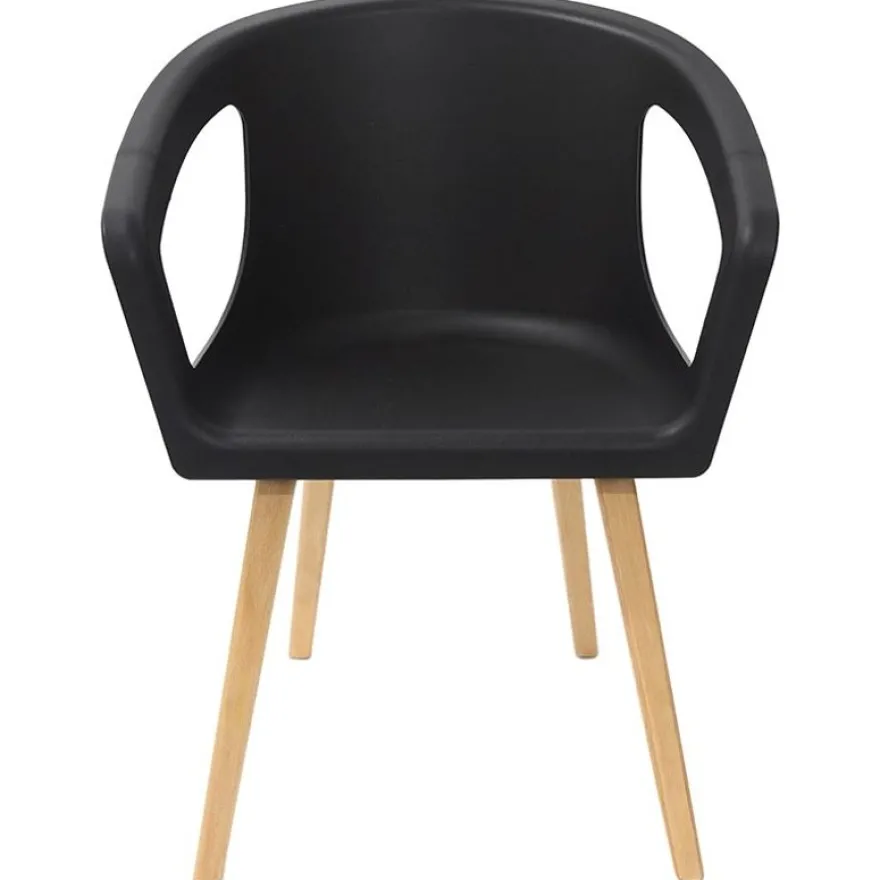 Lot de 4 chaises ONENNA - pieds bois - accoudoirs intégrés - coque noire
