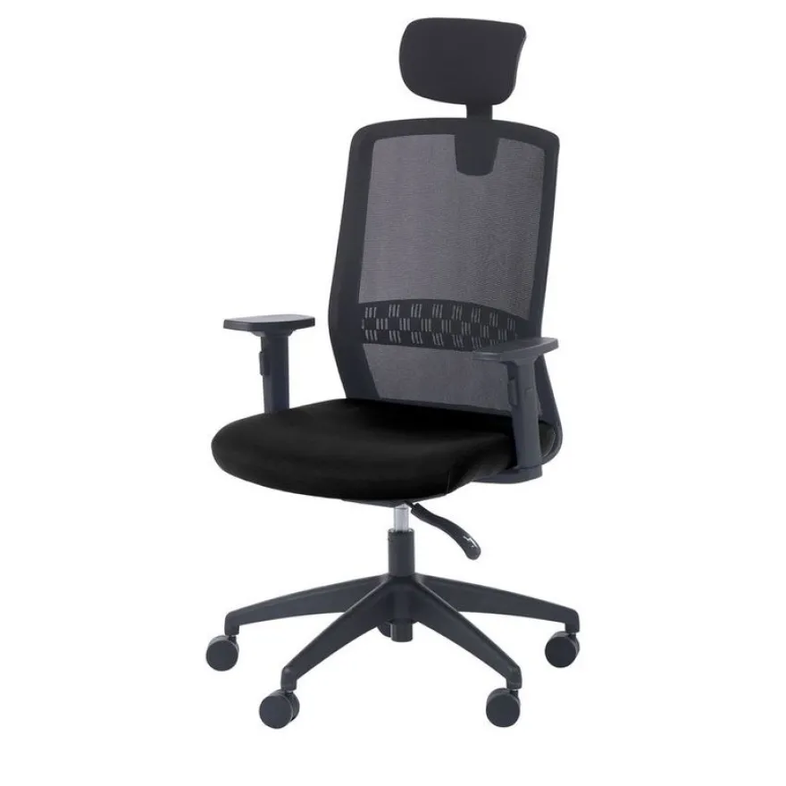 Lot de 2 fauteuils de bureau SCOTT - accoudoirs réglables - appuie-tête réglable - noir